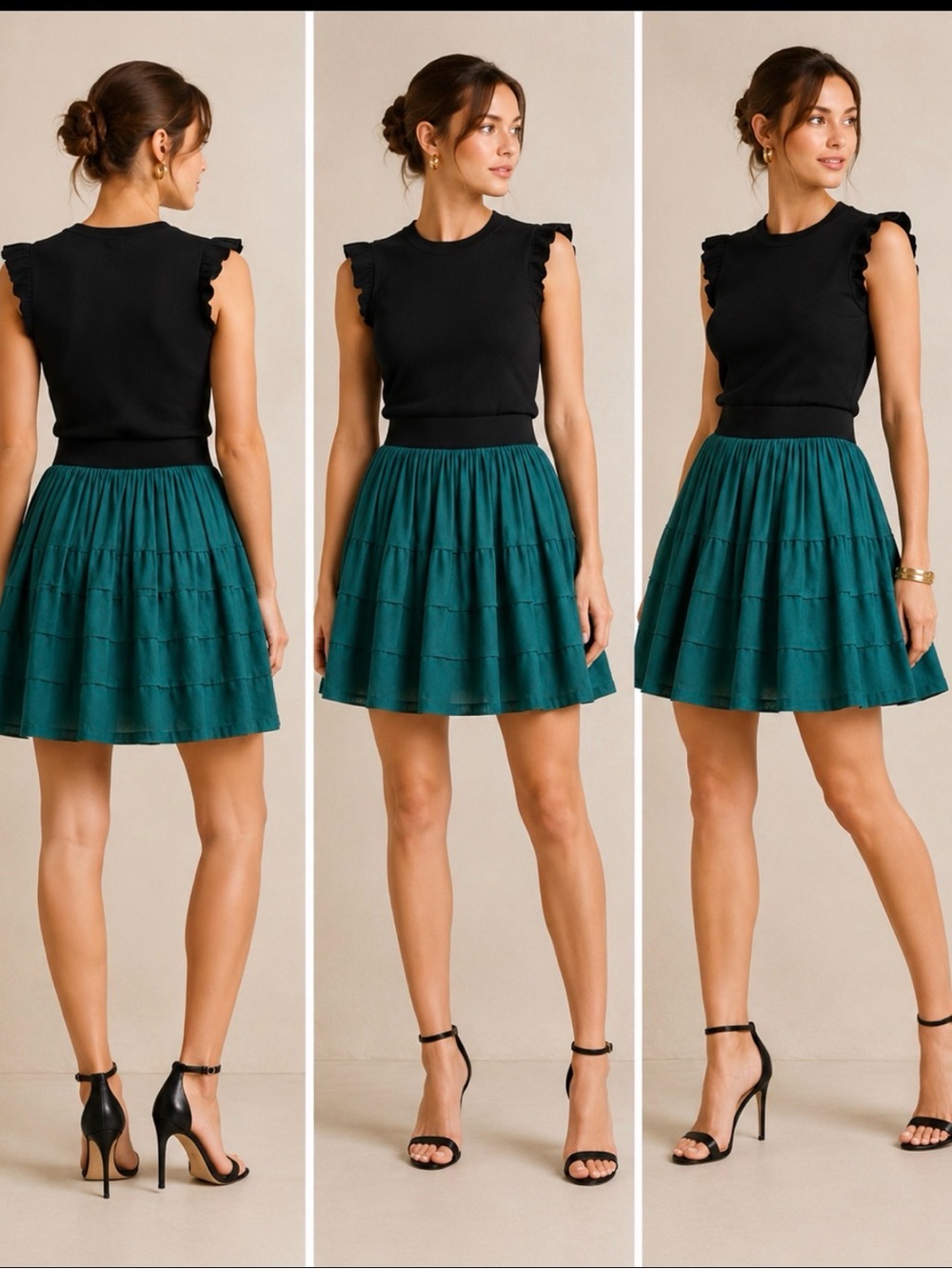 Anthropologie Teal Odille Tiered Flare Skirt